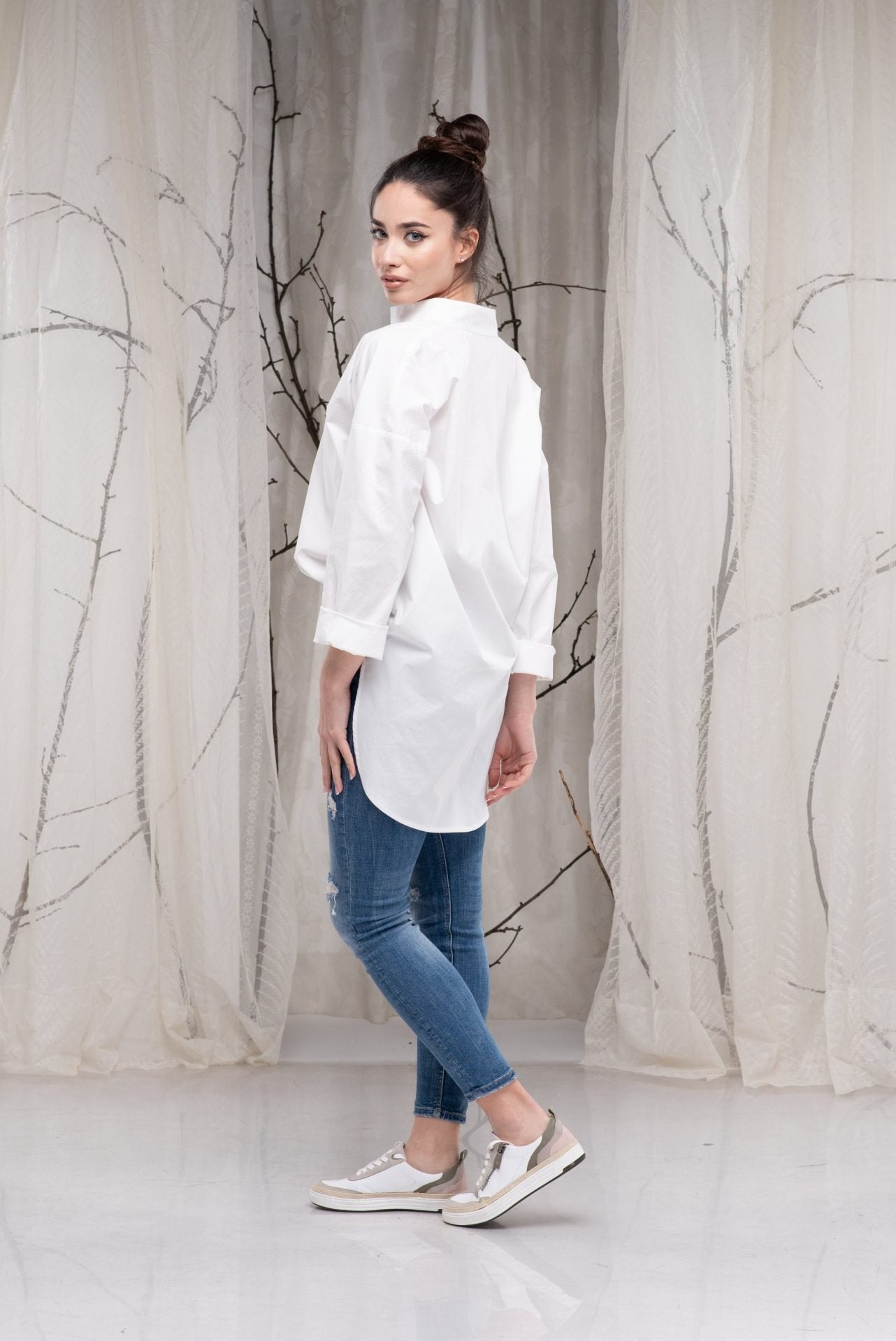 White Cotton Minimalist Asymmetrical Loose Tunic Shirt