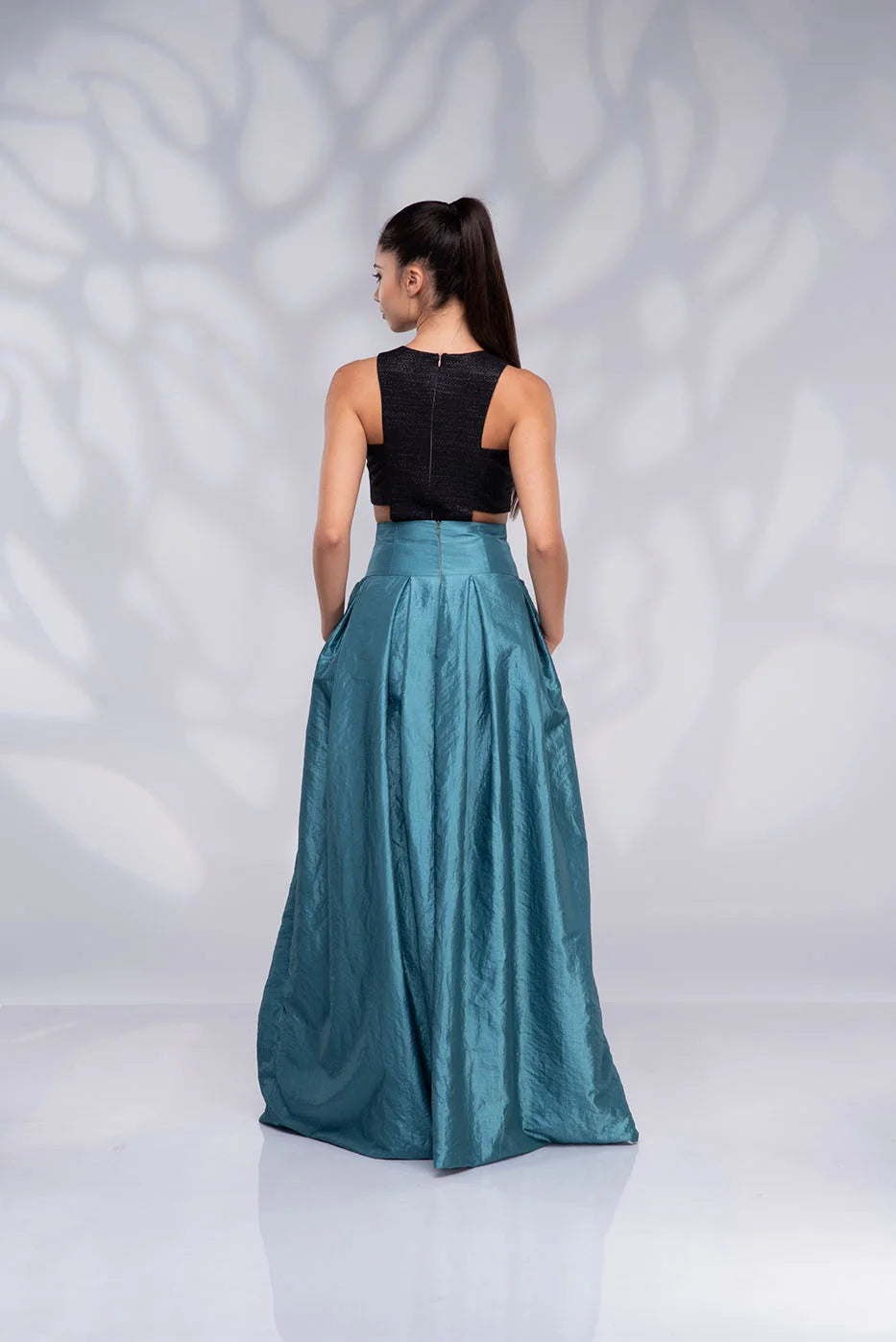 Long Teal Blue Taffeta Skirt - Formal High Waisted