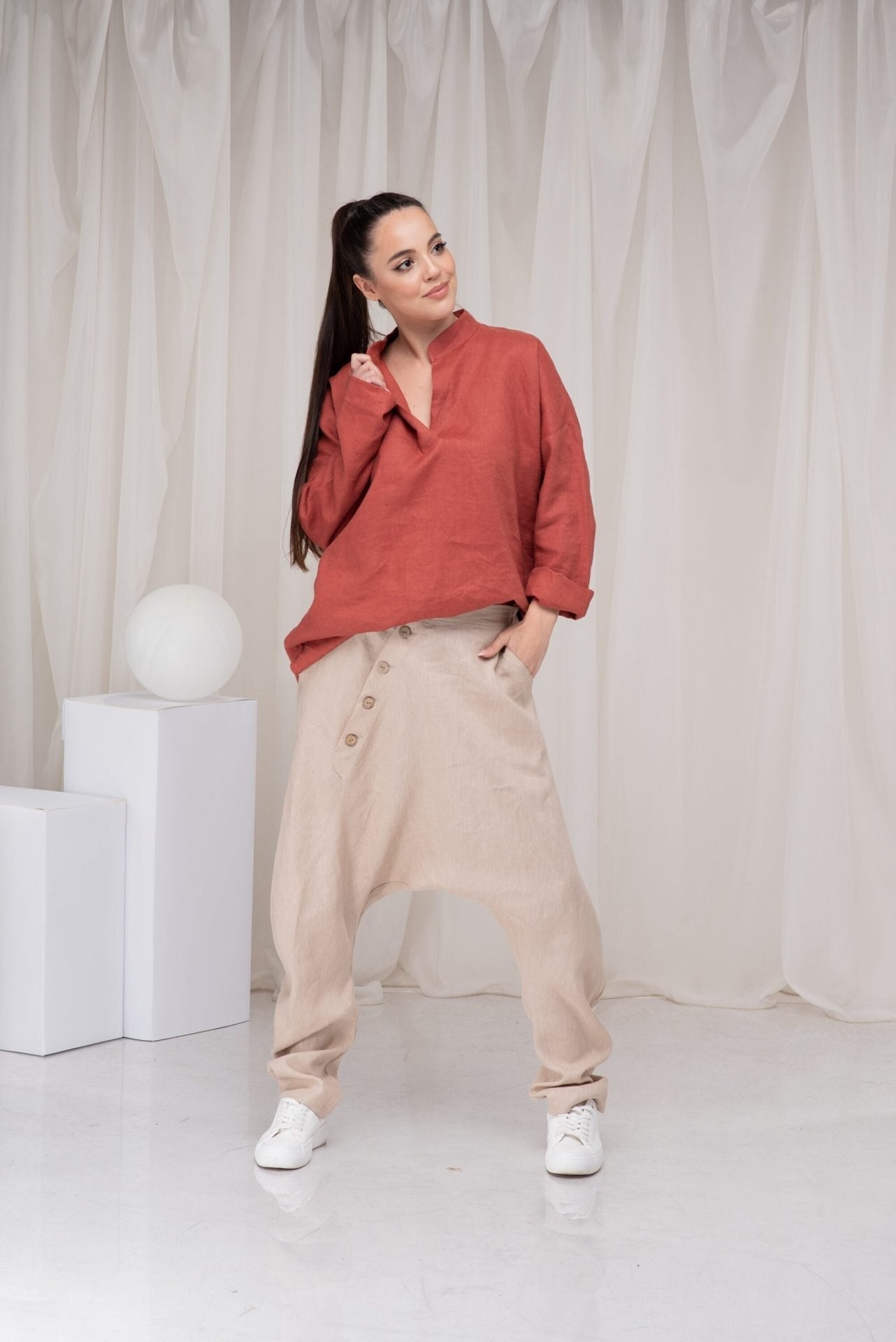 Linen Harem Baggy Unisex Summer Casual Trousers