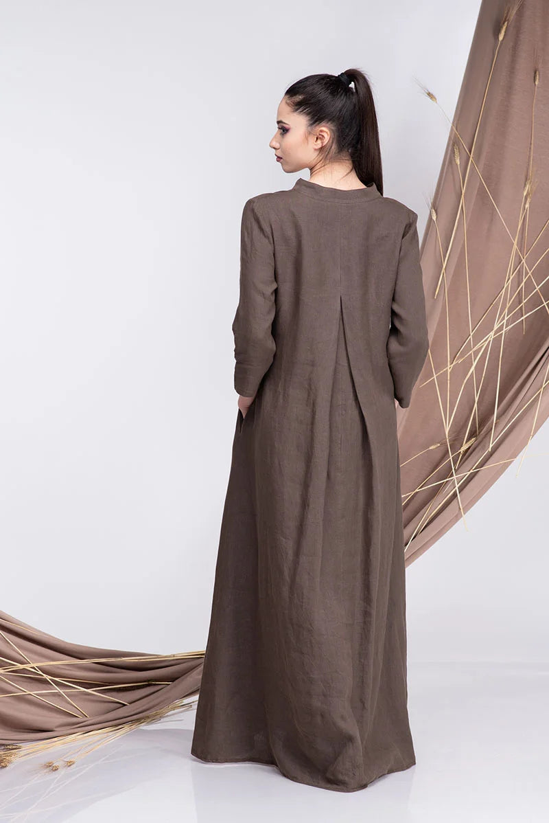 Long Linen Abaya Dress- Long Sleeve Kaftan Maxi-Danellys-4.webp