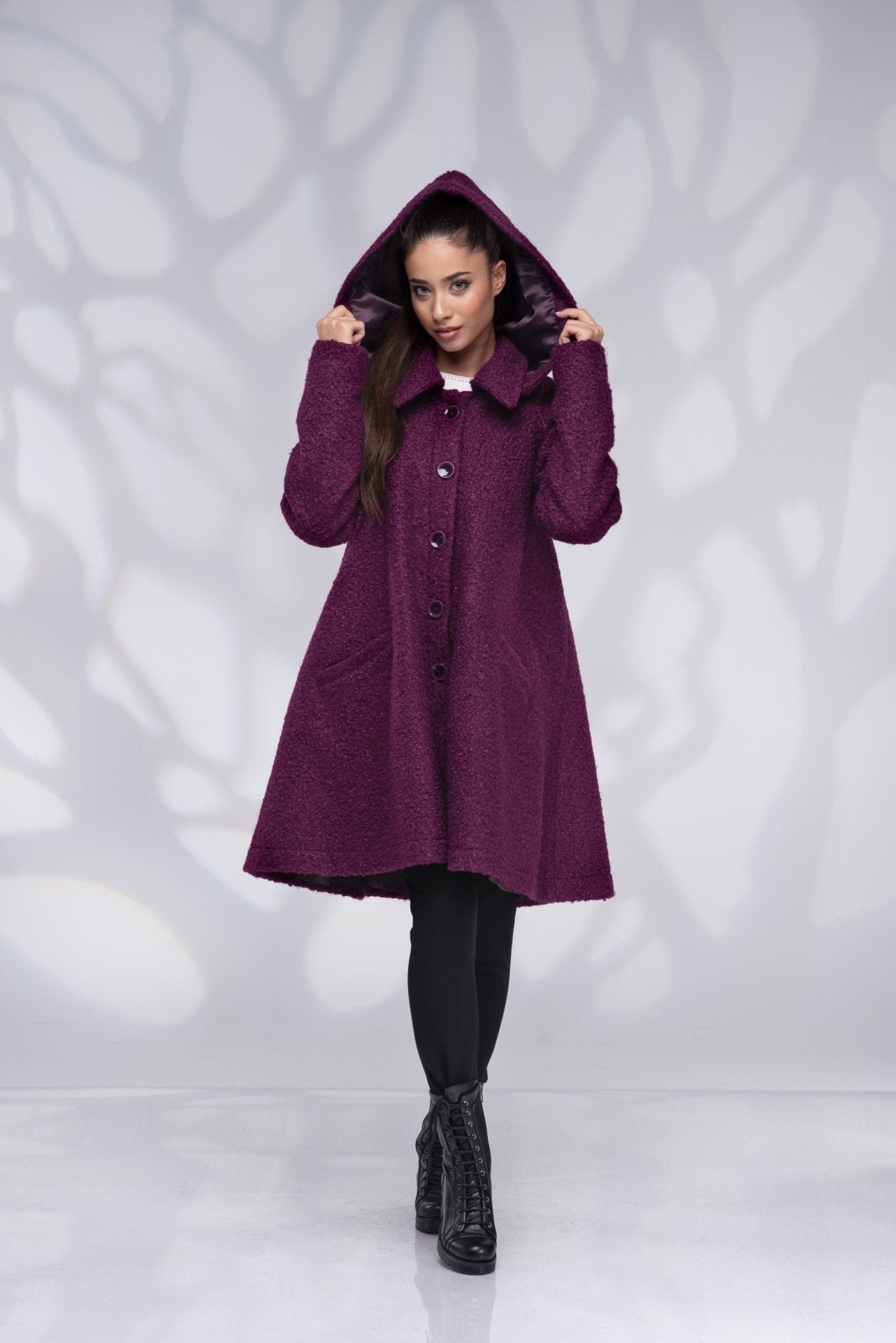 Wool Hooded Winter Swing Coat with Lining