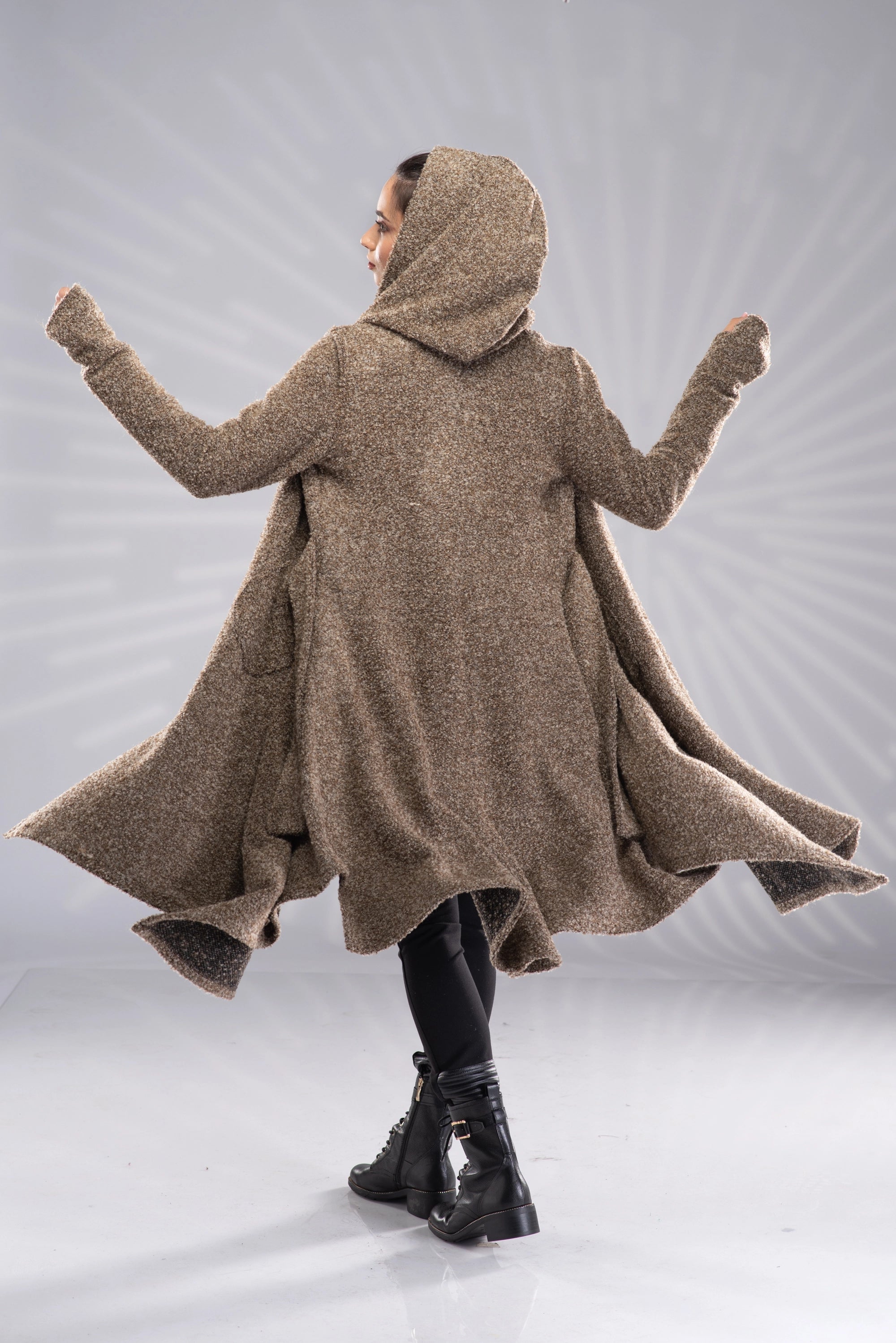 Long Hooded Cardigan Knit Sweater Witch Hooded Cloak-Danellys-4.webp