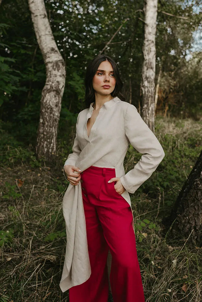 Linen Two Piece Set - Side Slit Tunic and Tailored Wide Leg Trousers-Danellys-3.webp