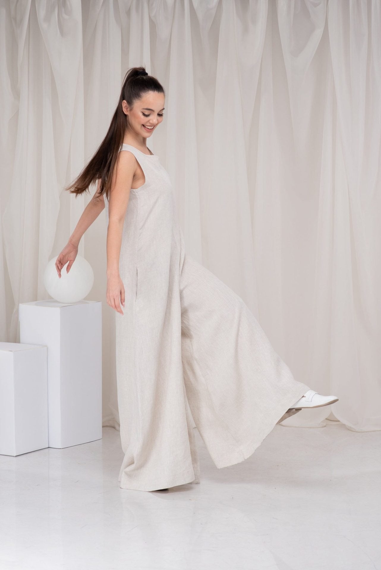 Linen Maxi Wide Leg Plus Size Loose Summer Romper