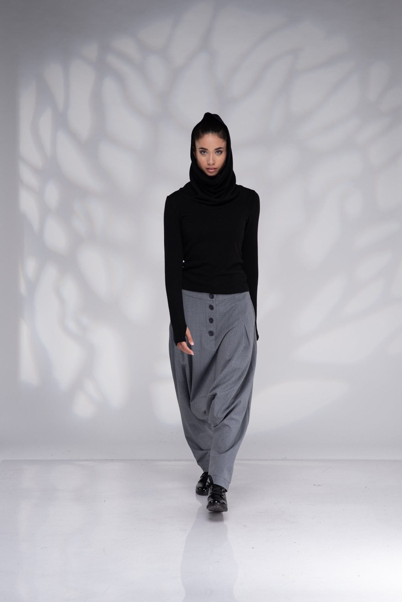 Gray Wool Harem Drop Crotch Baggy Winter Pants