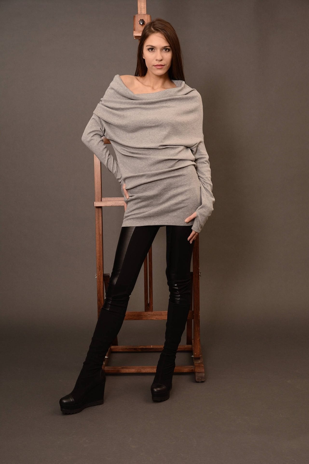 Knit Wool Asymmetrical Oversized Off Shoulder Sweater