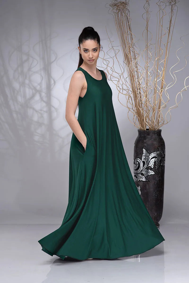 Green Maxi Summer Plus Size Kaftan Boho Dress with Long Sleeveless
