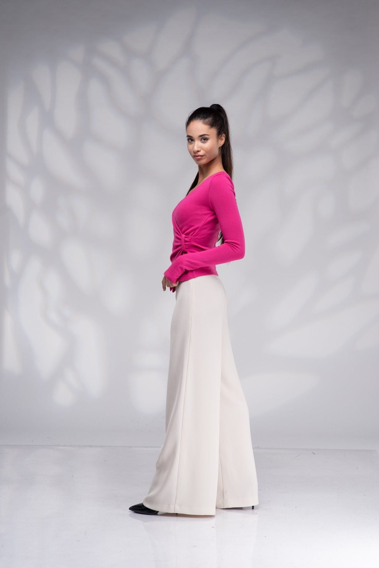 Wide Leg Palazzo High Waisted Flared Trousers with Side Zipper