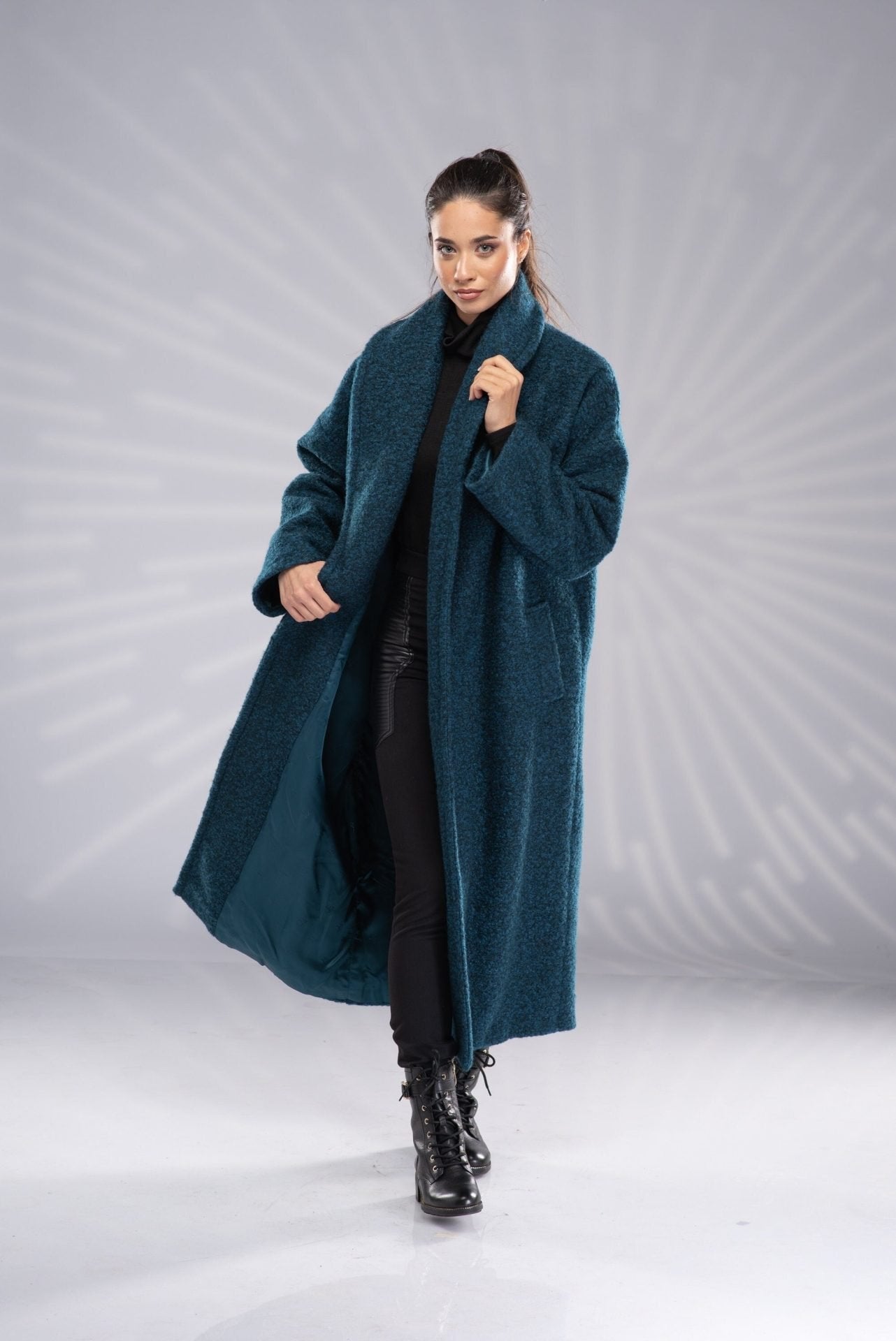 Long Wool Coat Winter Wrap Oversized Shawl Collar