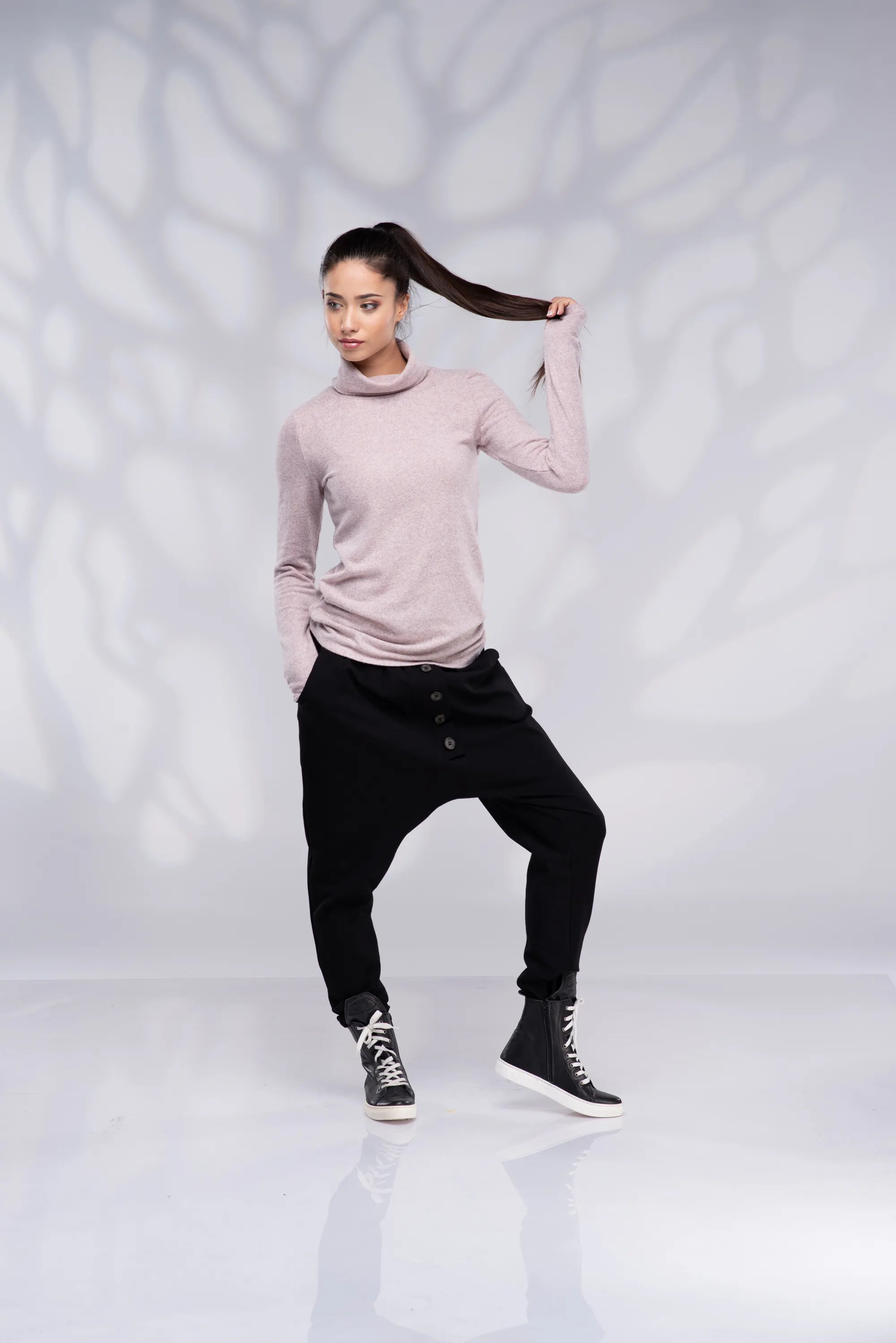 Pearl Pink Turtleneck Blouse with Long Sleeves-Danellys-4.webp