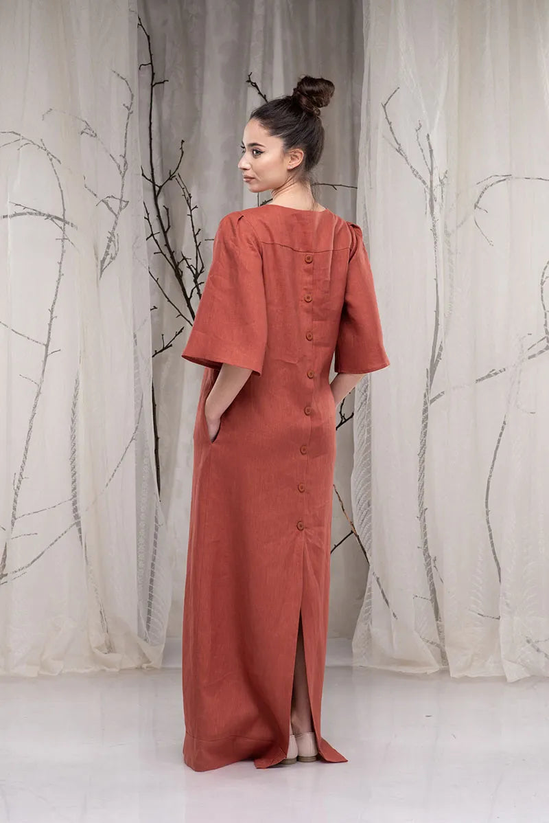 Maxi Linen Kaftan Abaya Dress