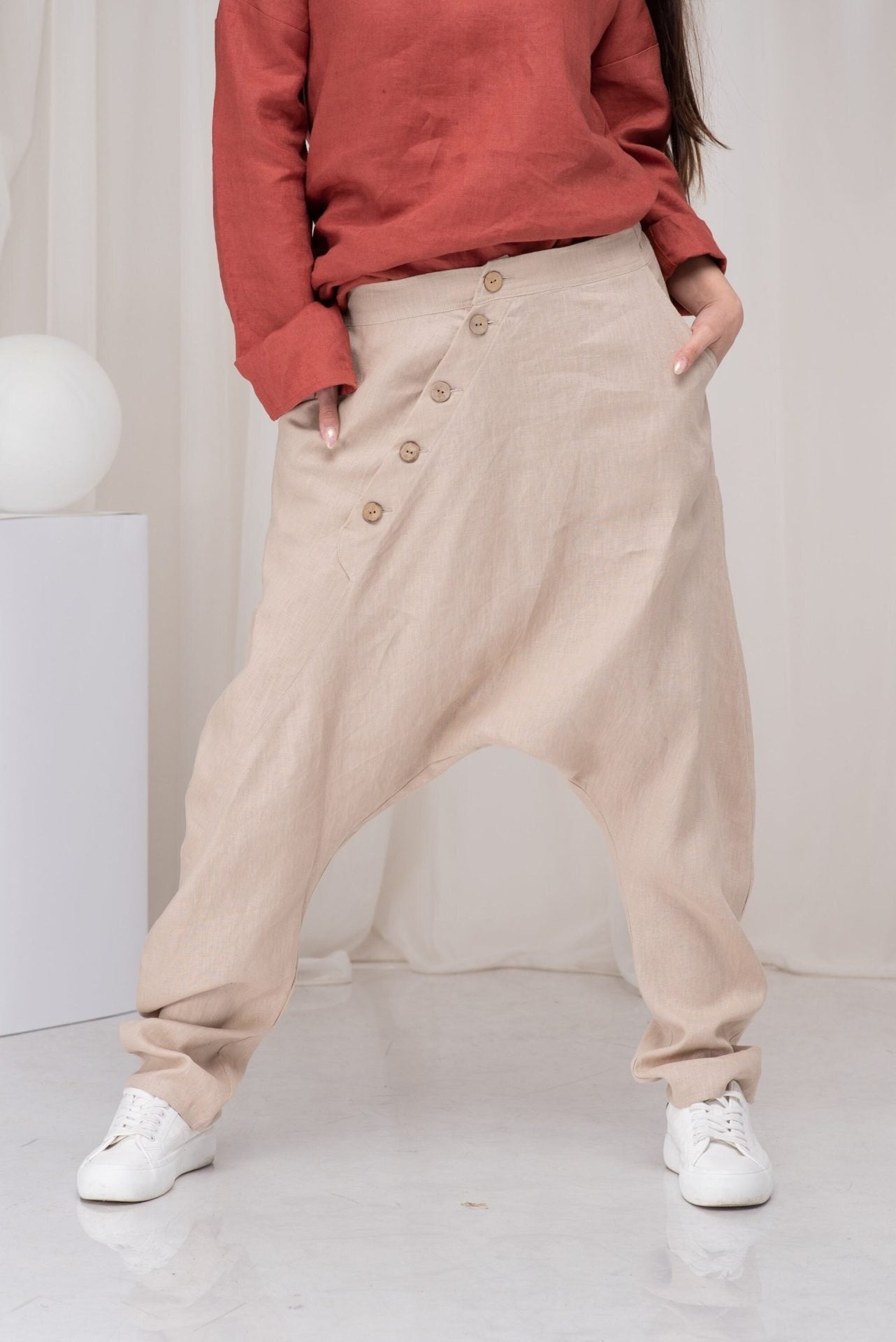 Linen Harem Baggy Unisex Summer Casual Trousers