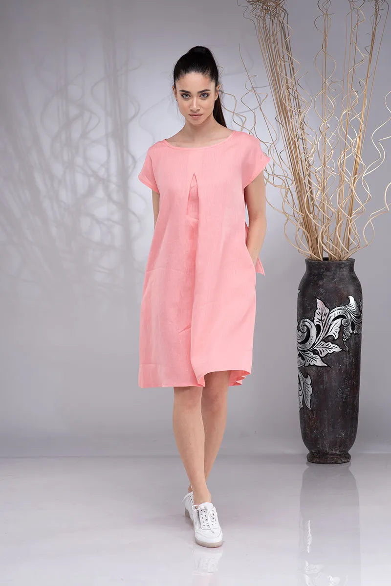 Linen Short Sleeve Knee-Length Boho Summer A-line Dress