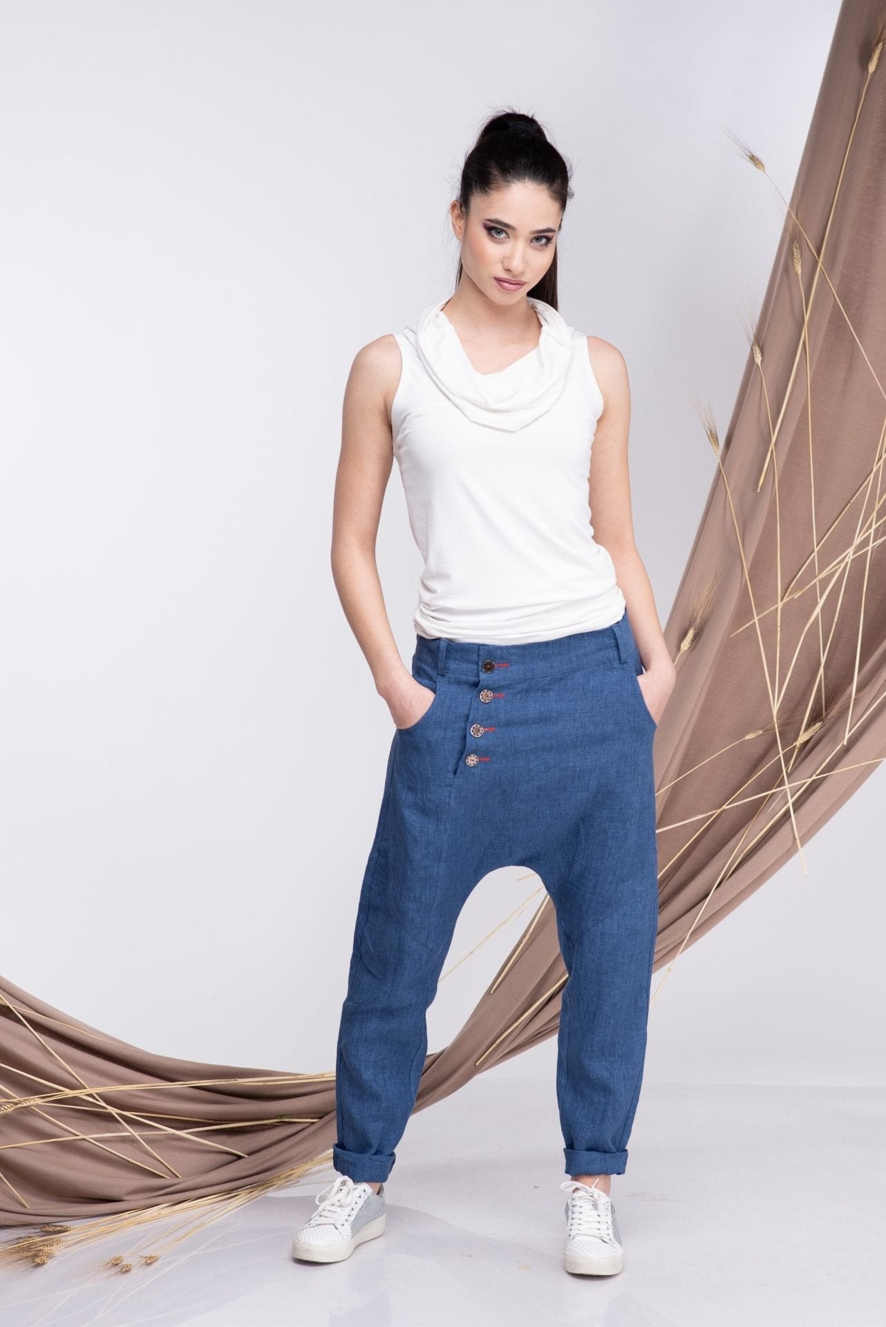 Linen Harem Denim Trousers