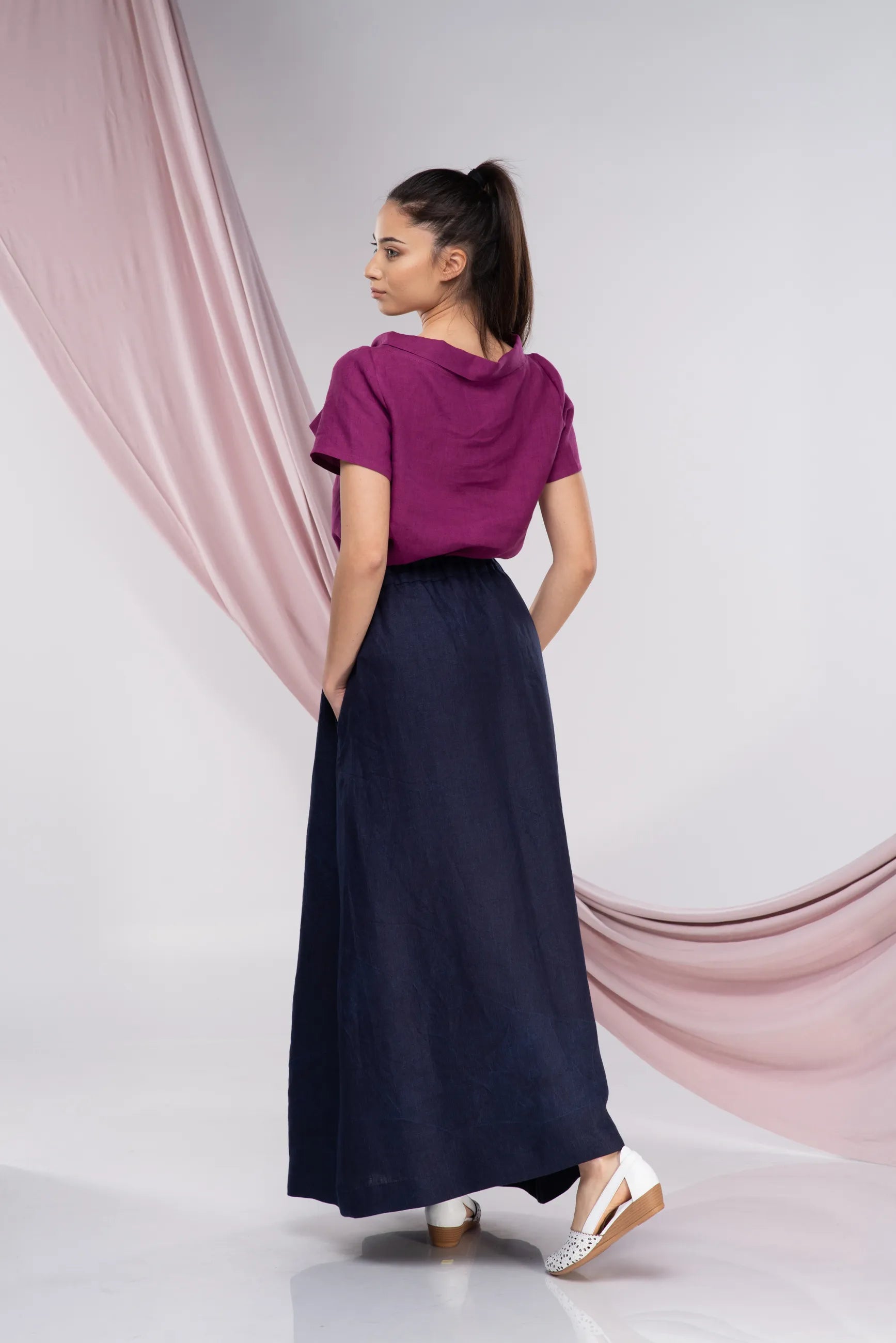 Purple Linen Short Sleeve Elegant Top-Danellys-10.webp