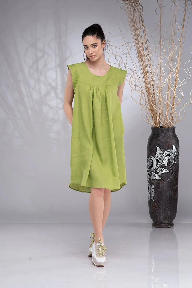 Summer Linen Boho Shirt Dress - Sleeveless Knee-Length Tunic