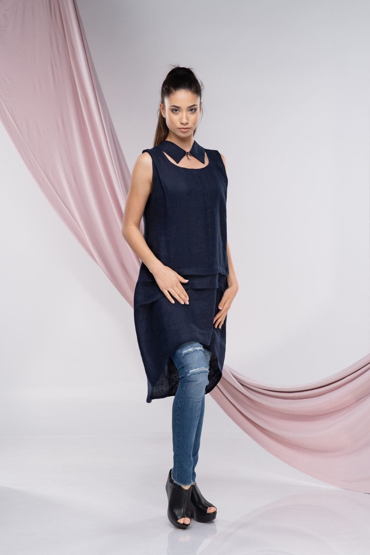 Mustard Linen Sleeveless Tunic Top