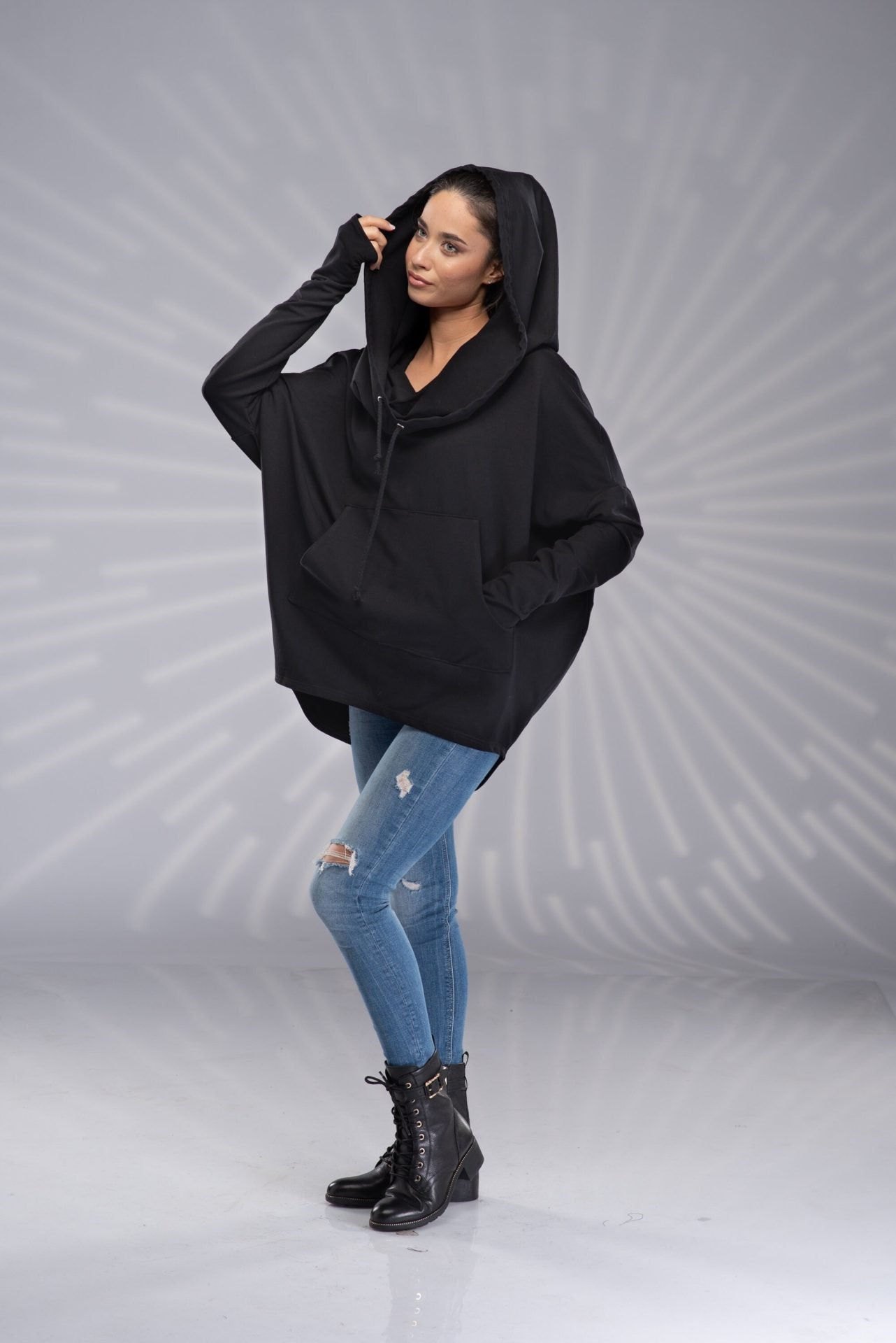 Big Hood Cowl Neck Oversized Loose Hoodie Sweatshirt