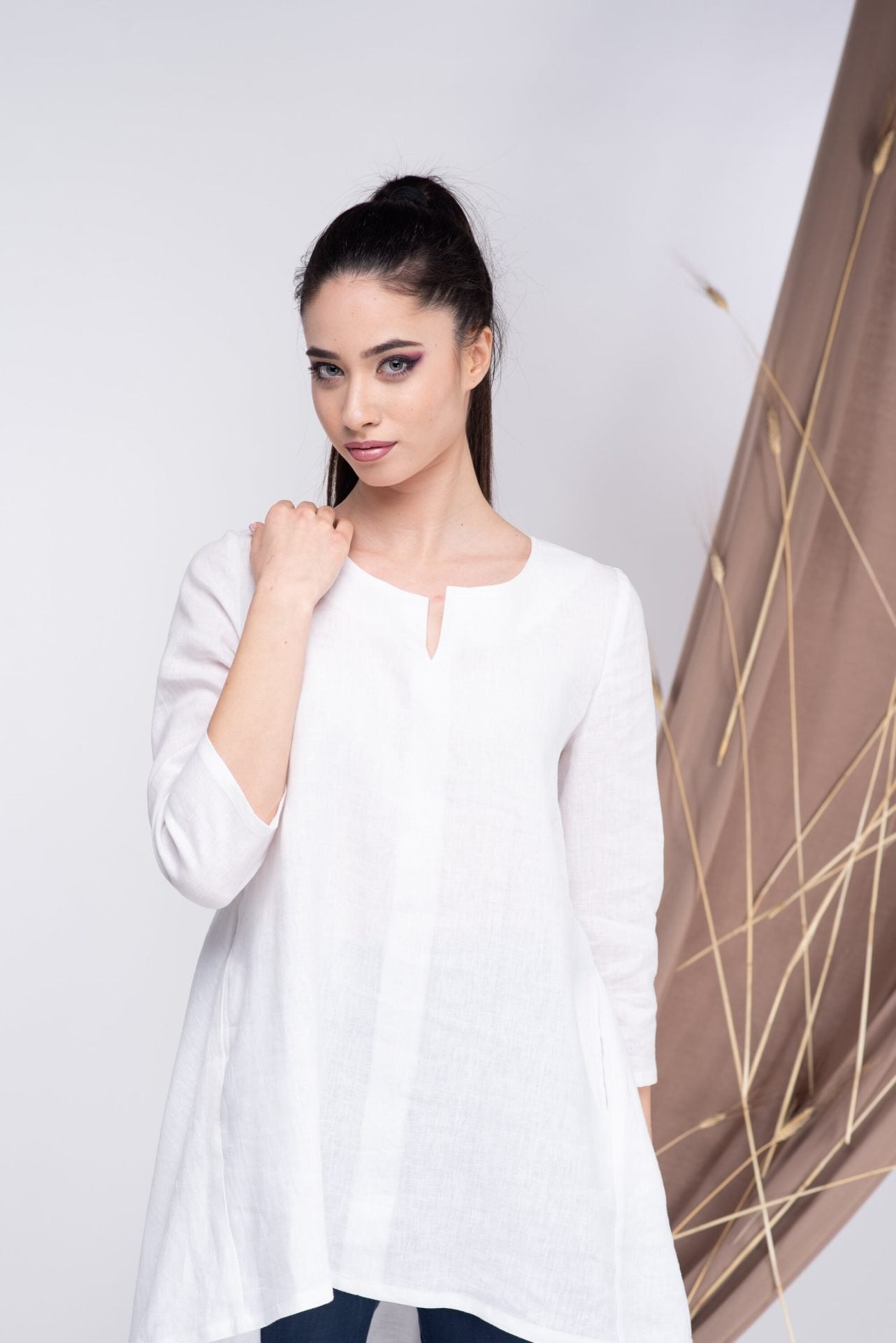 Linen White Tunic Top