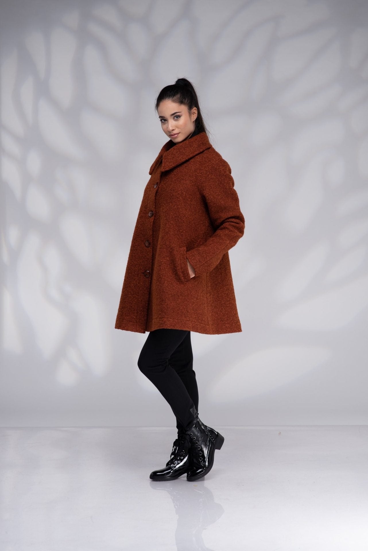 Wool Swing Plus Size Short A-Line Burnt Orange Coat