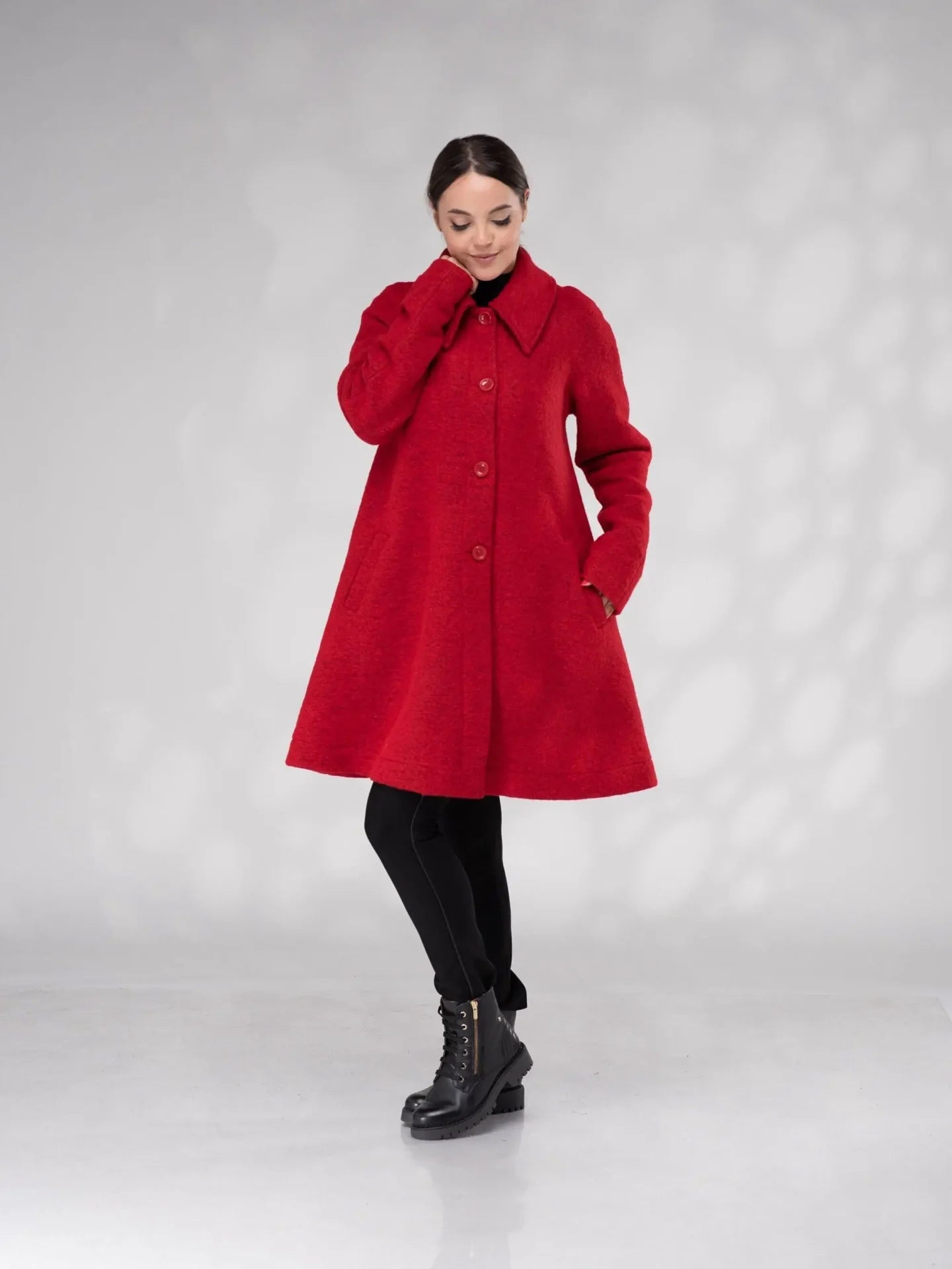 Red Winter Wool Swing Coat A-line 1950s Coat