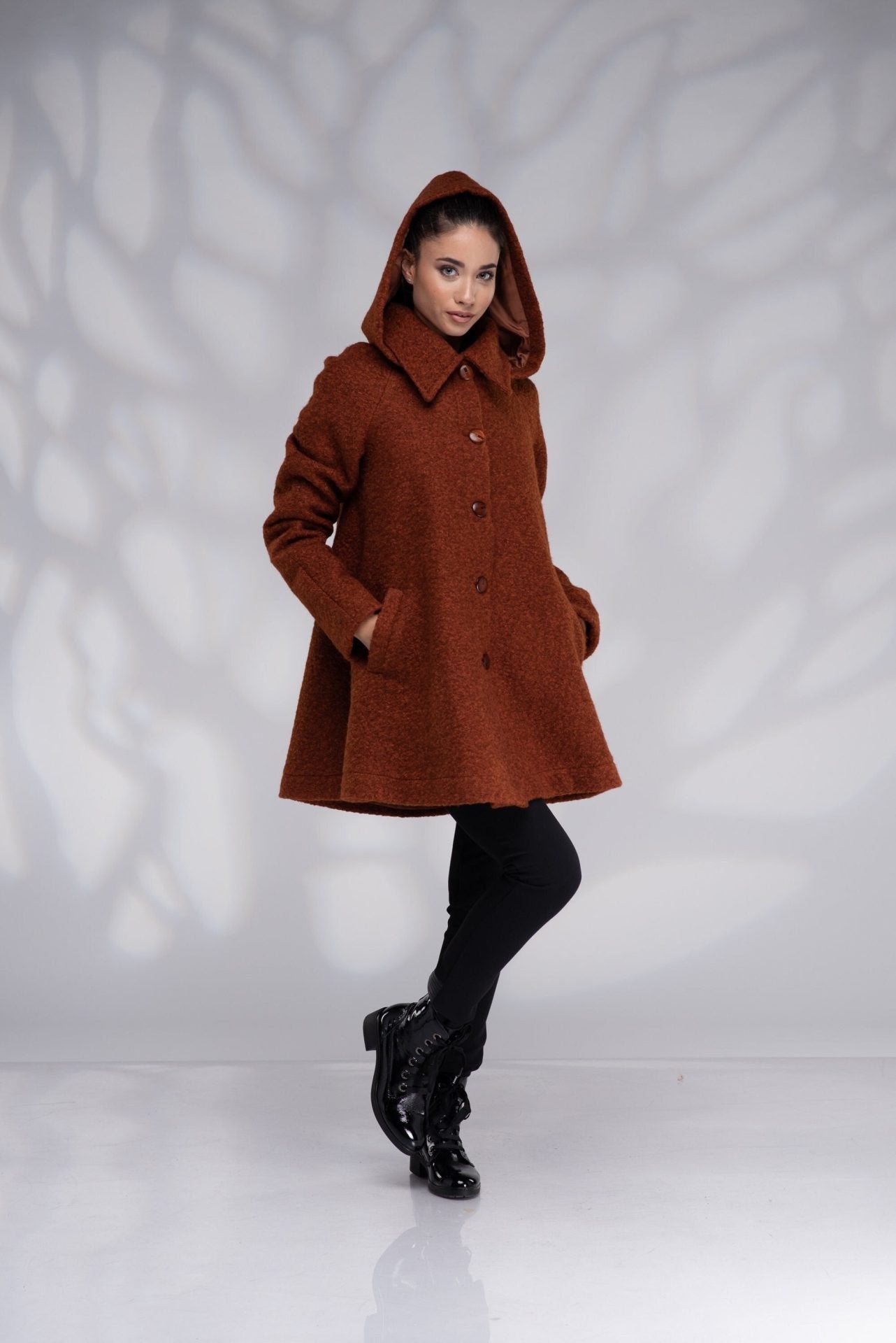 Short Wool Swing Coat Hooded Winter Warm Short with Lining