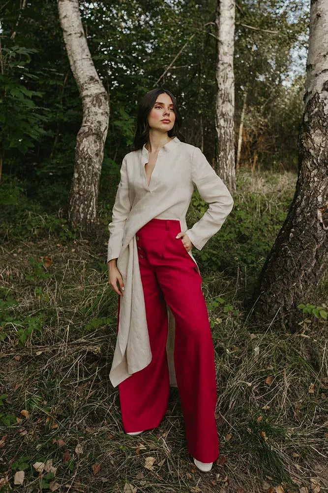 Linen Two Piece Set - Side Slit Tunic and Tailored Wide Leg Trousers-Danellys-7.webp