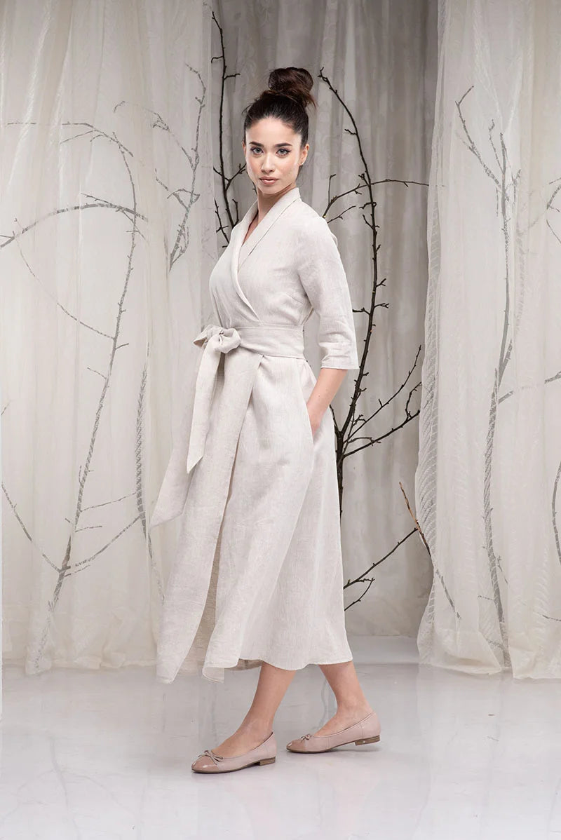 Linen Wrap Dress - Boho Wedding Dress with Sleeves