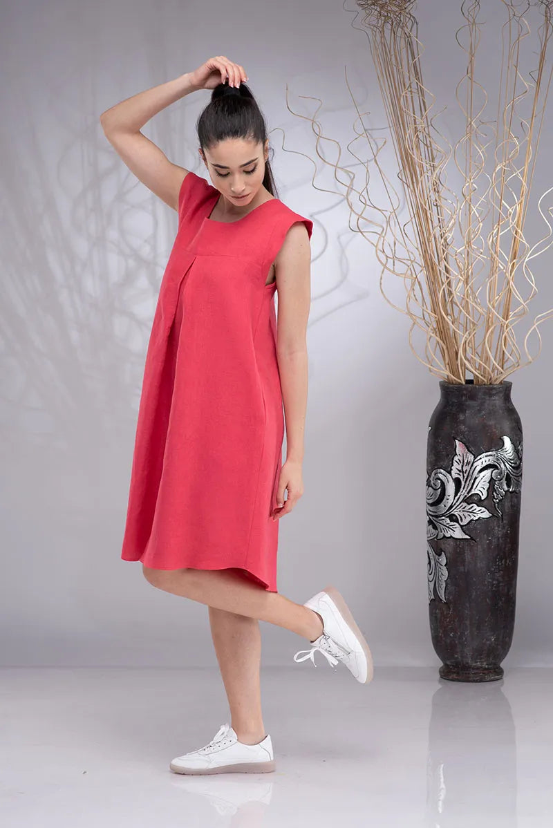Linen Beach Boho Knee-Length Sleeveless Dress.webp