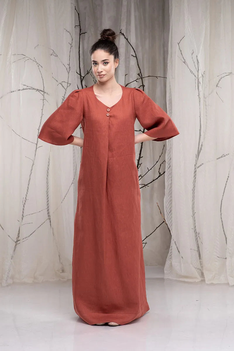Maxi Linen Kaftan Abaya Dress