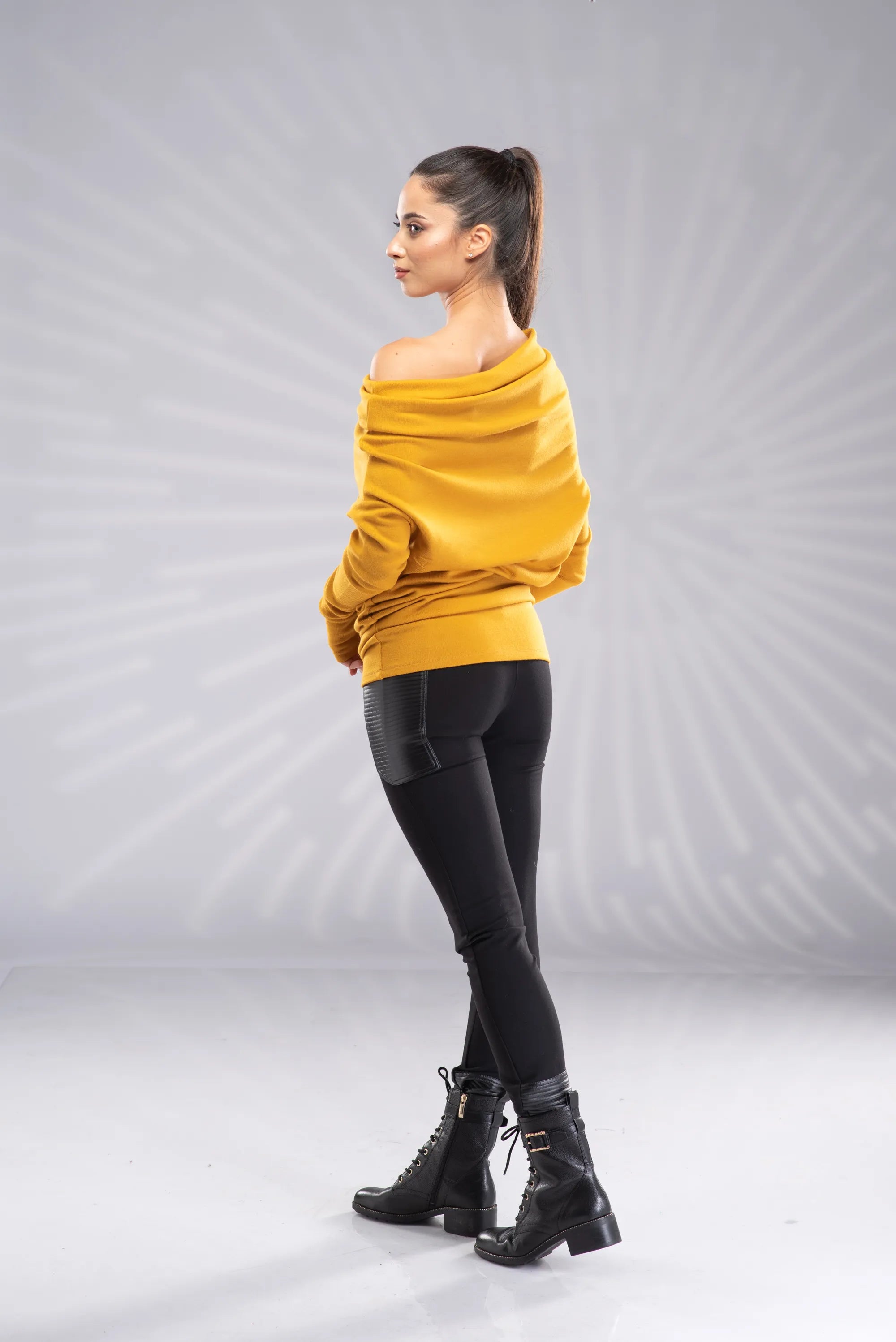 Mustard Off Shoulder Pullover-Danellys-5.webp