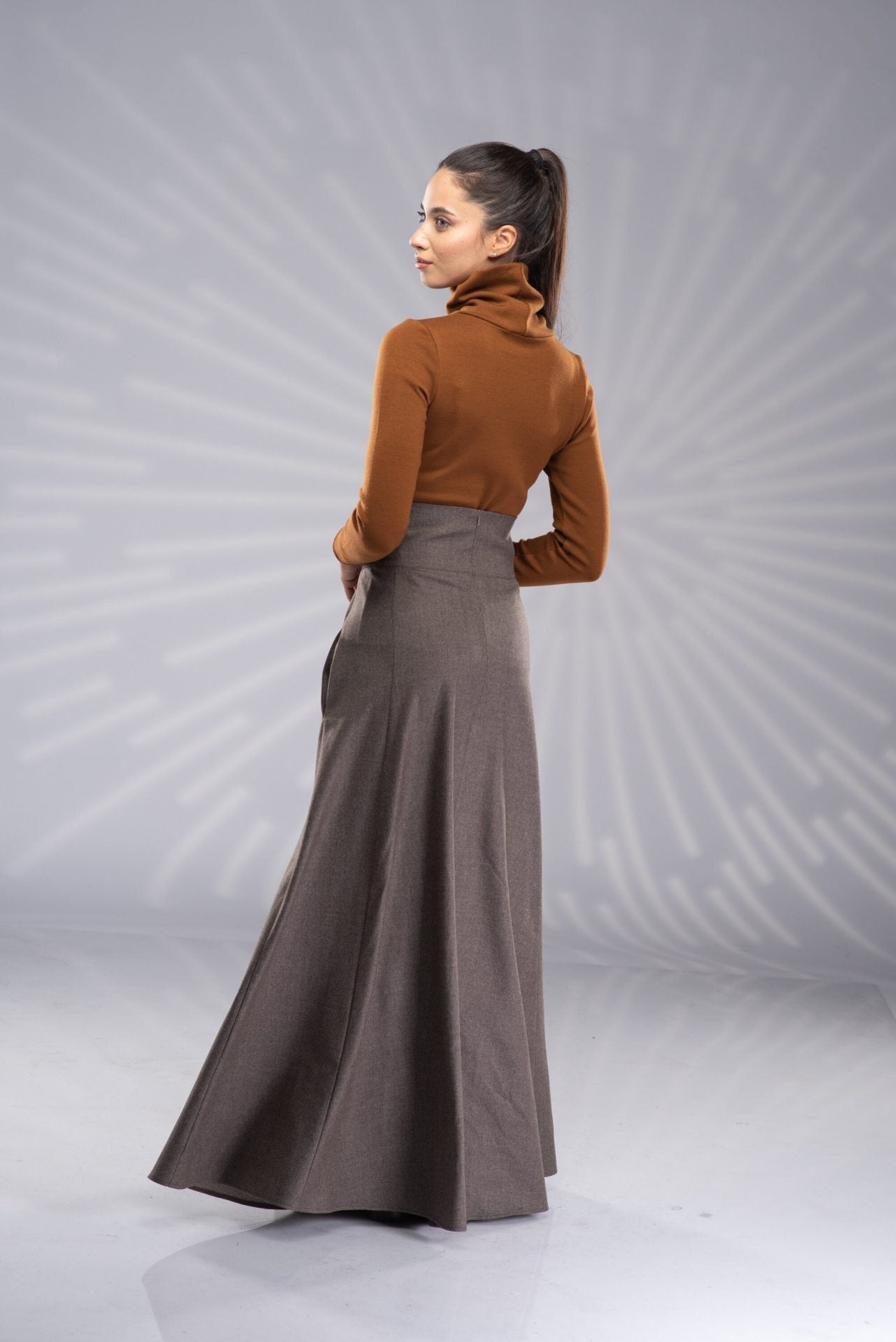 Long Wool Victorian Walking Winter Skirt with High Waist