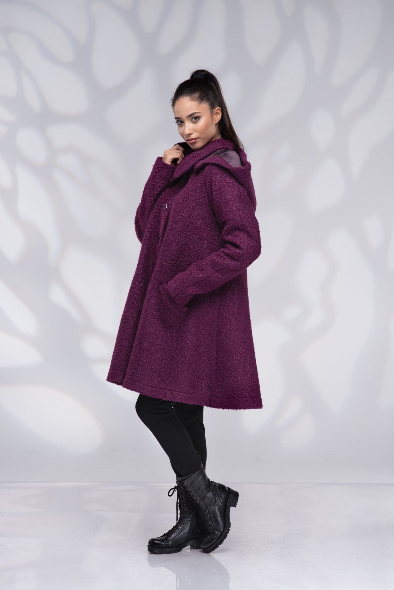 Wool Hooded Winter Swing Coat with Lining