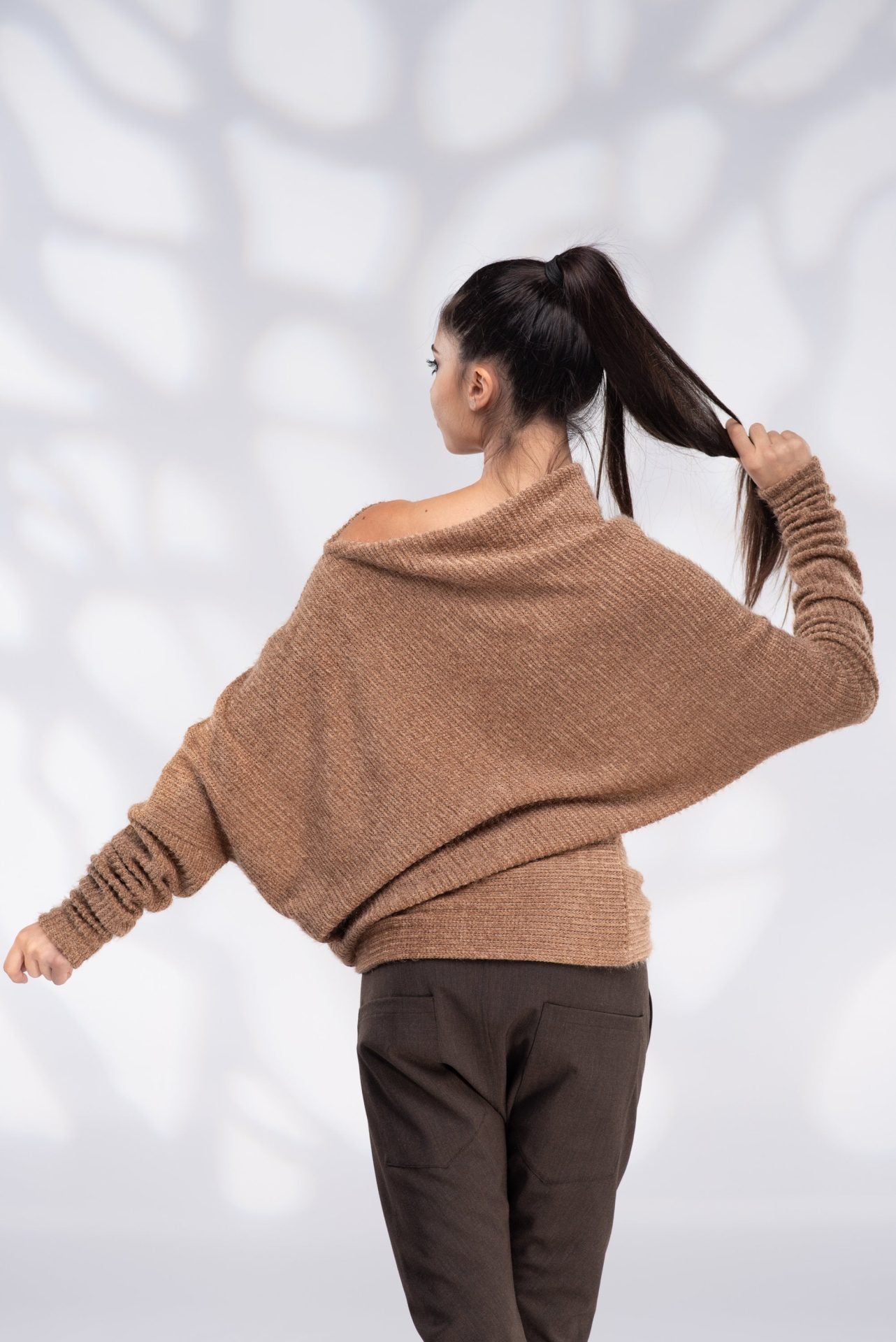 Off Shoulder Camel Sweater