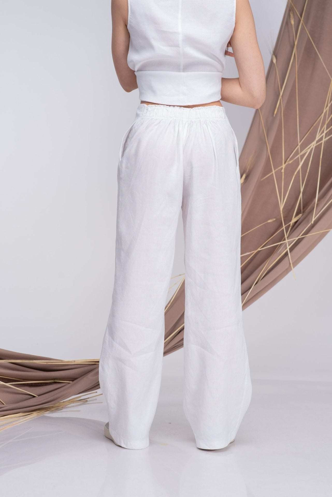 White Linen Wide-Leg Pants