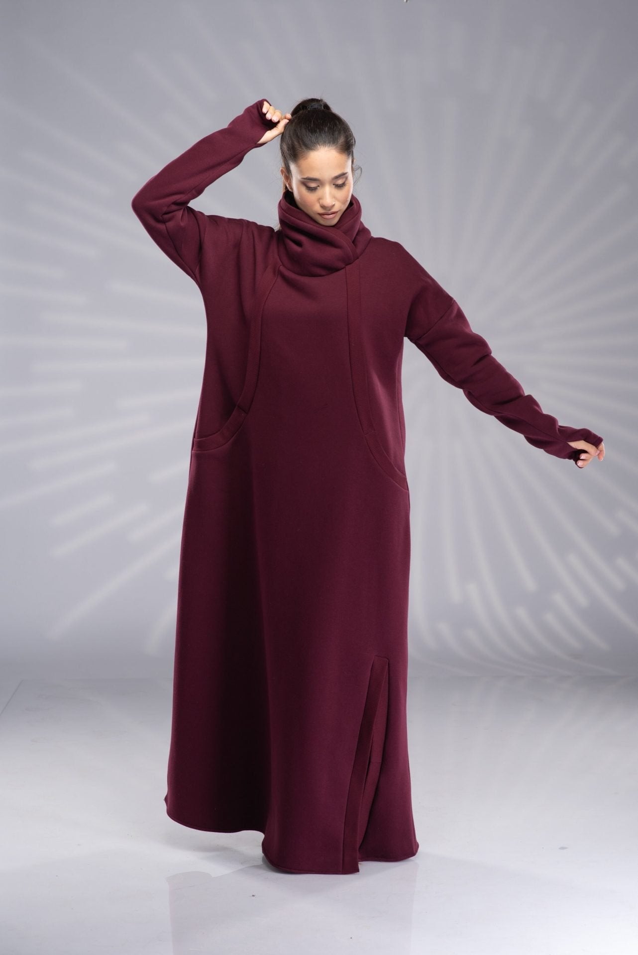 Winter Maxi Turtleneck Plus Size Abaya Sweatshirt Dress