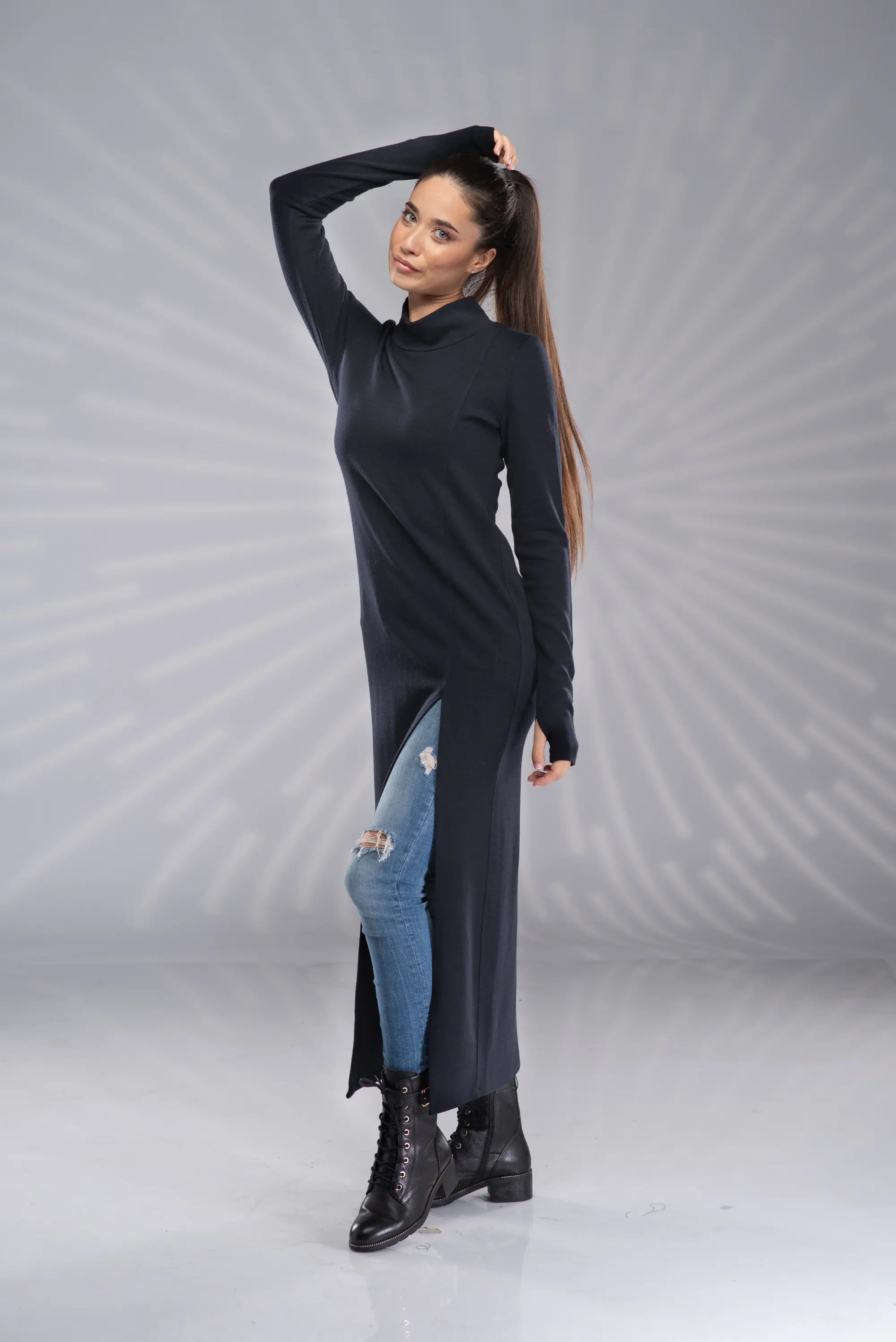 Knit Long Turtleneck Maxi Sweater Tunic Dress-Danellys.webp
