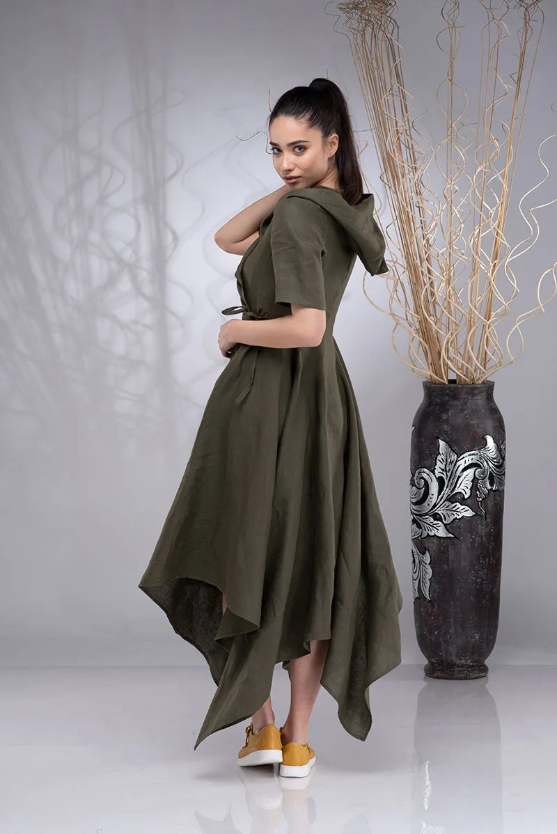 Long Wrap Linen Hooded Asymmetrical Dress-5.webp
