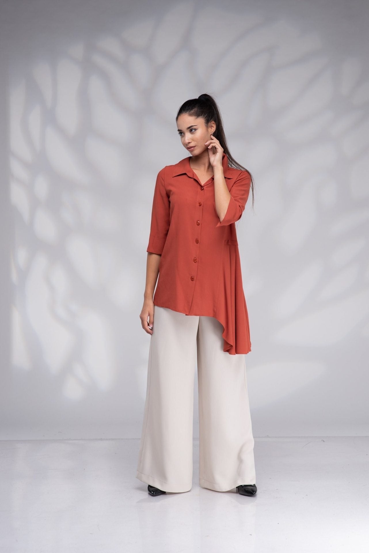 Plus Size Asymmetrical Burnt Orange Elegant Summer Tunic Top
