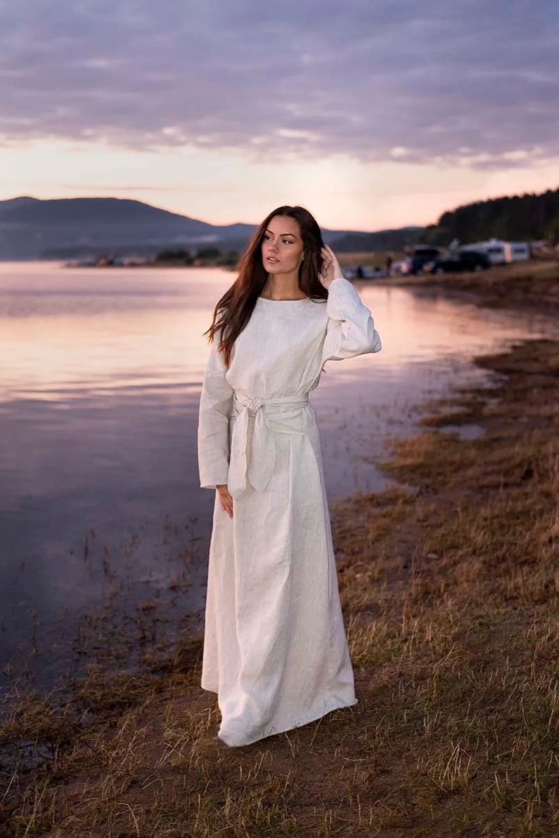 Maxi Summer Linen Kaftan Dress - Long Abaya with belt