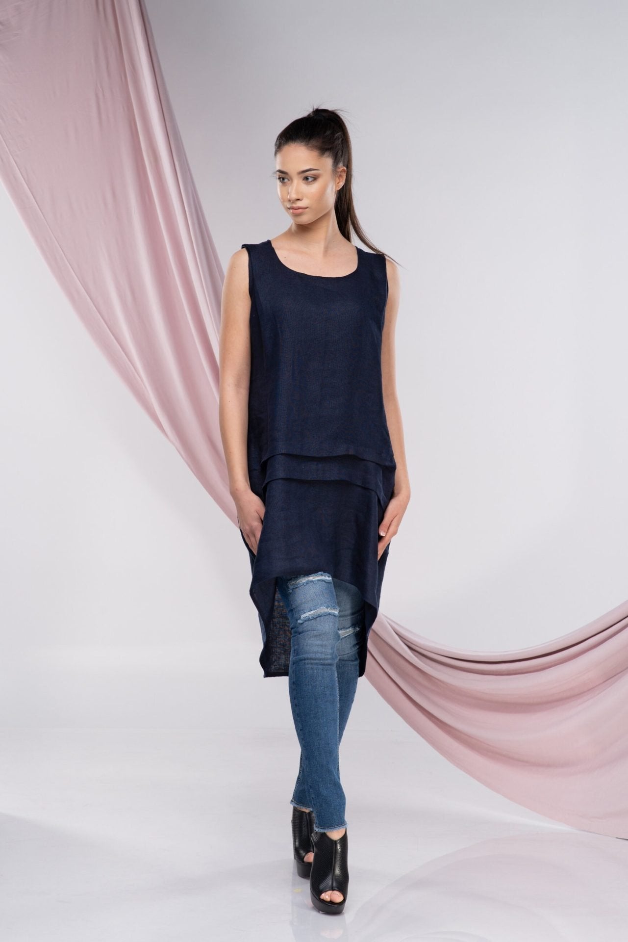 Mustard Linen Sleeveless Tunic Top