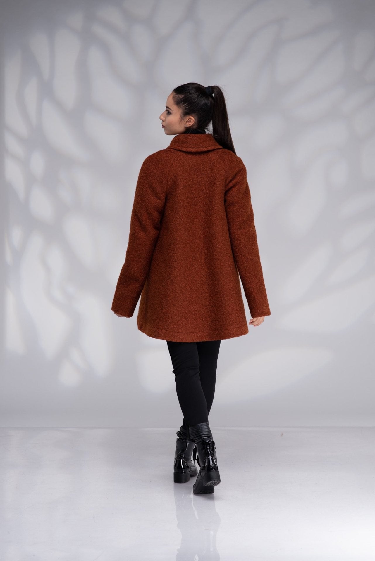 Wool Swing Plus Size Short A-Line Burnt Orange Coat