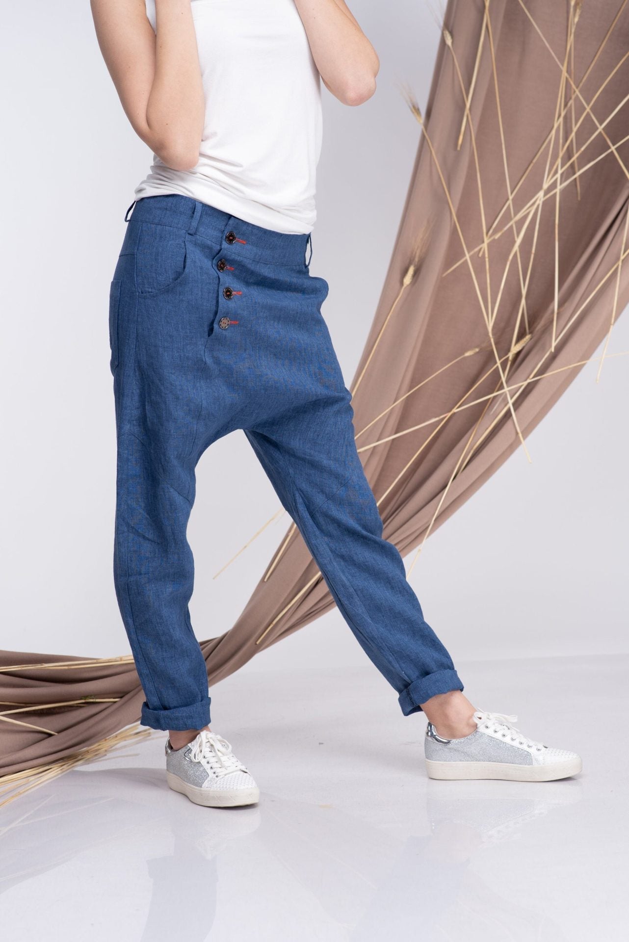 Linen Harem Denim Trousers