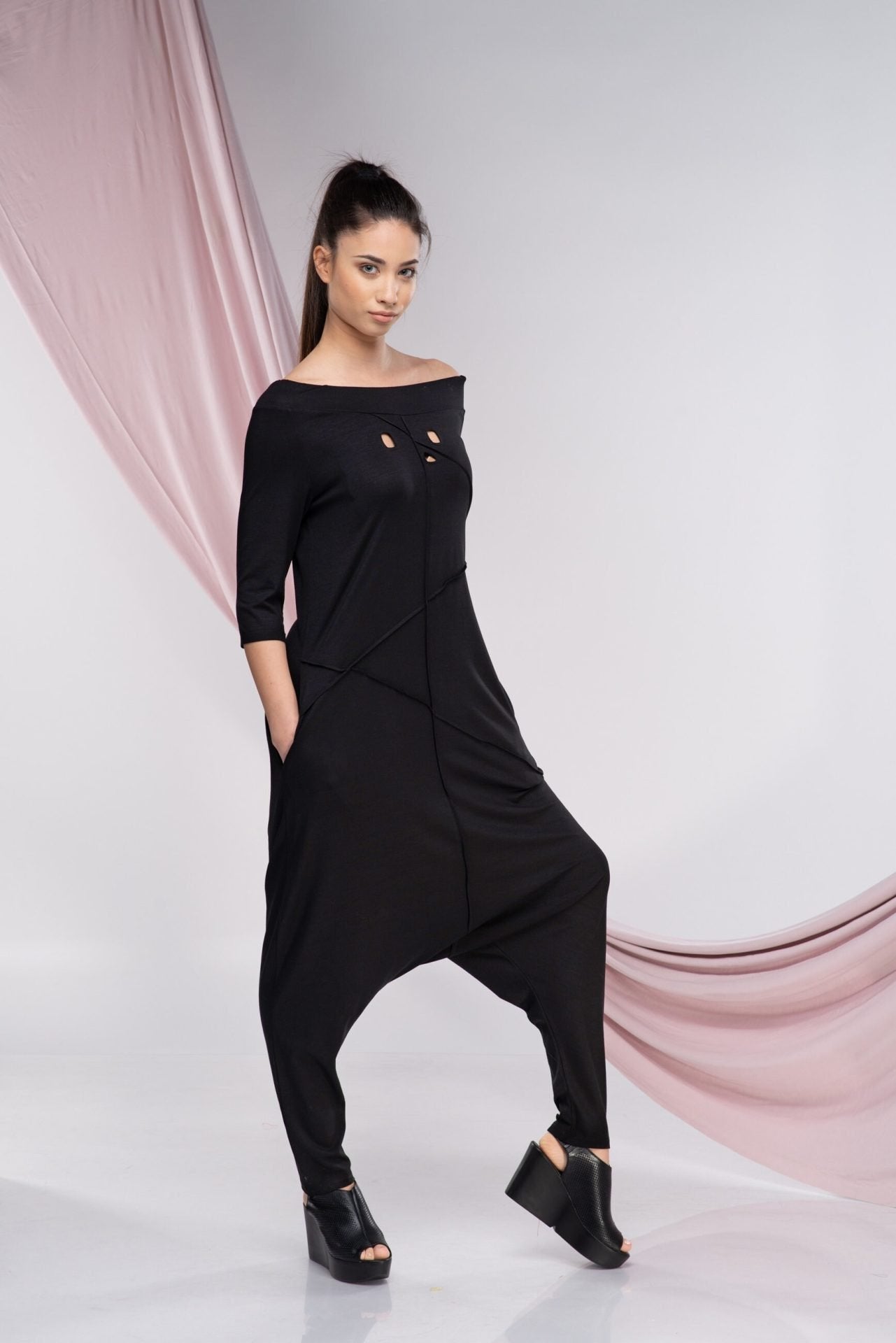 Blue Plus Size Harem Jumpsuit