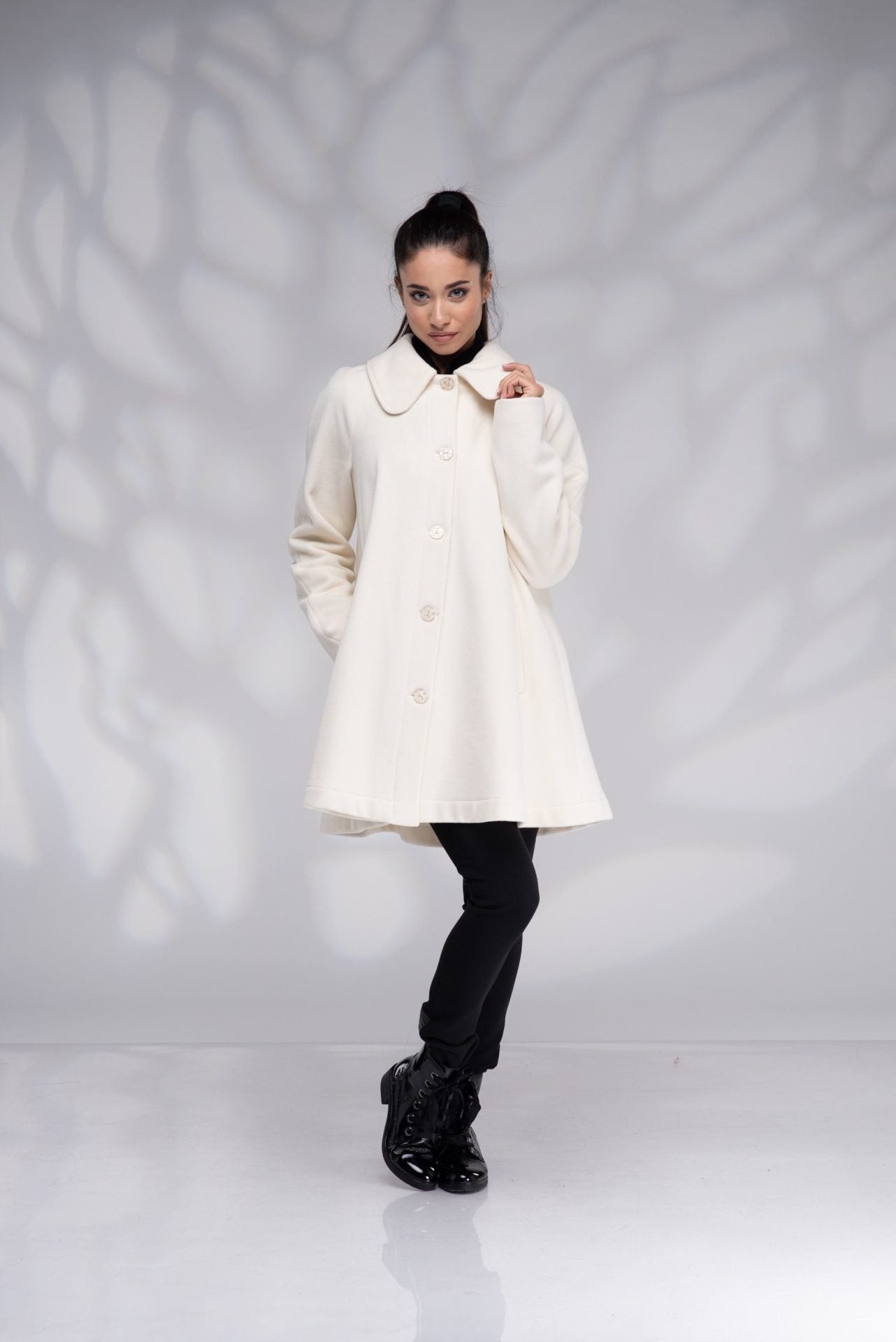 Wool Swing Coat Winter Plus Size White with Lining