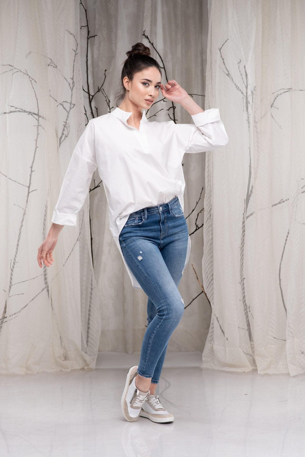 White Cotton Minimalist Asymmetrical Loose Tunic Shirt