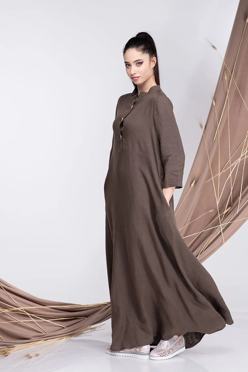 Linen Kaftan Maxi Long Abaya Dress