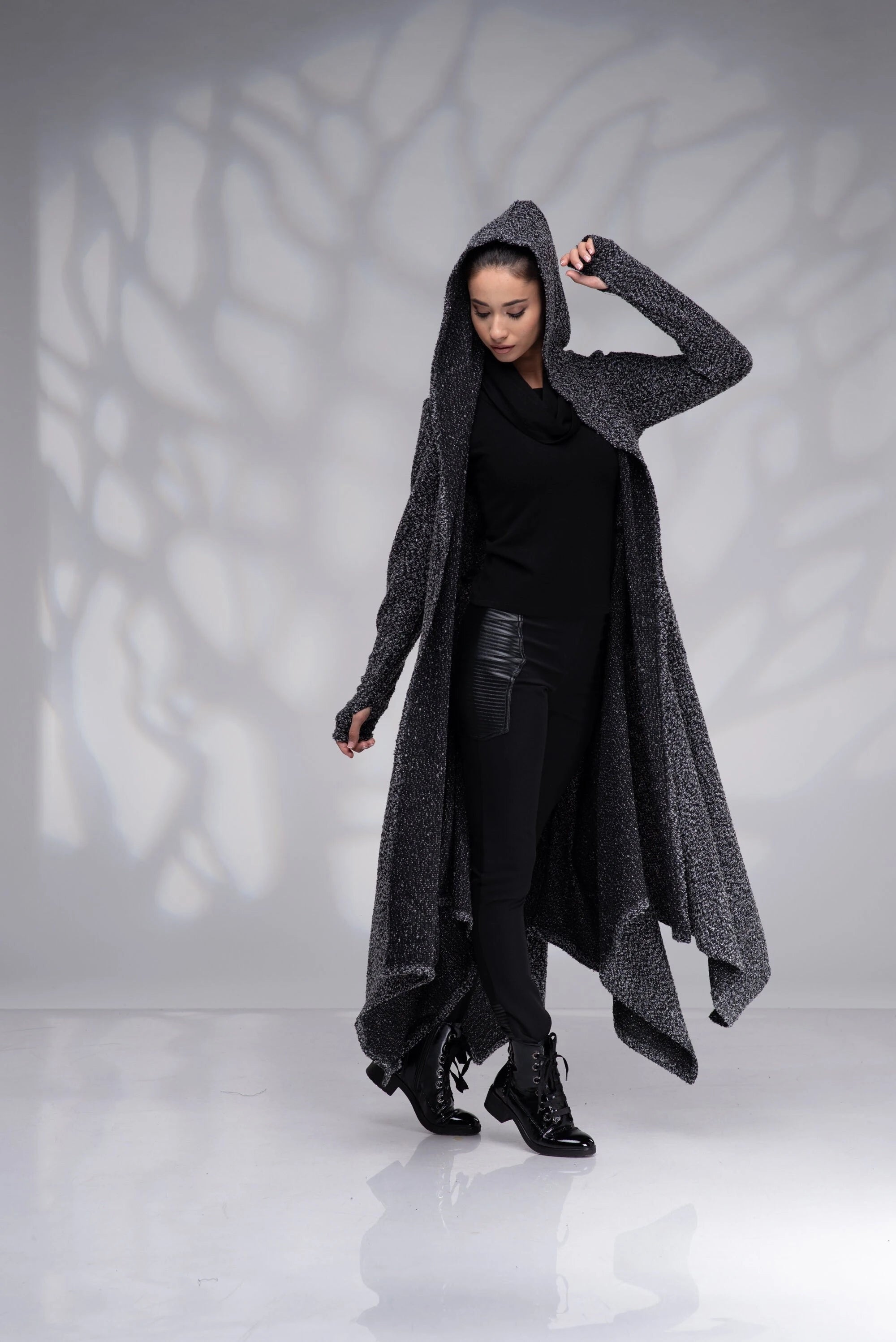 Open Knit Cardigan with Hood - Maxi Duster Sweater5-Danellys.webp