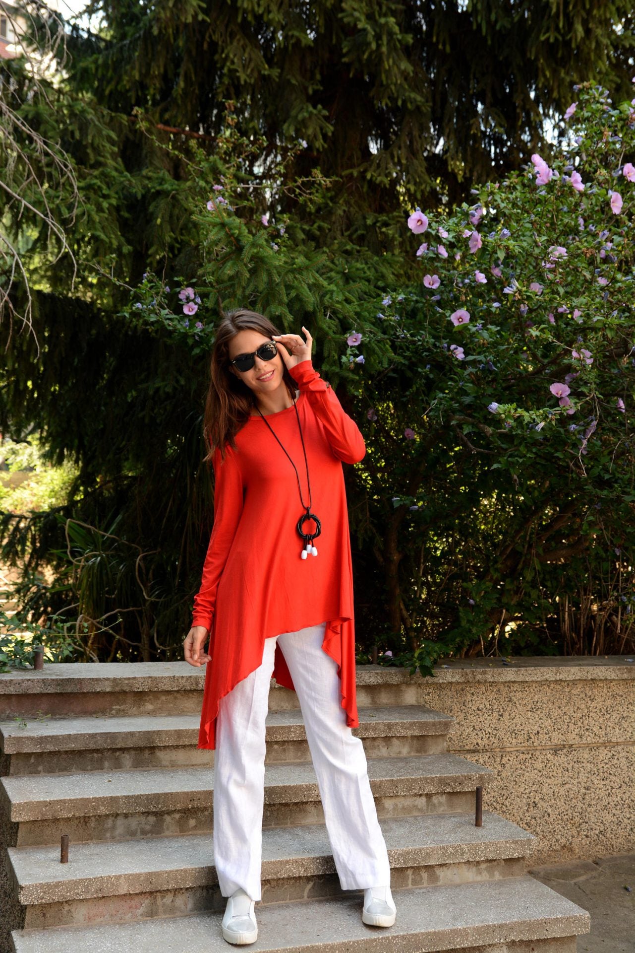 Oversized White Loose Long Sleeve White Tunic Top