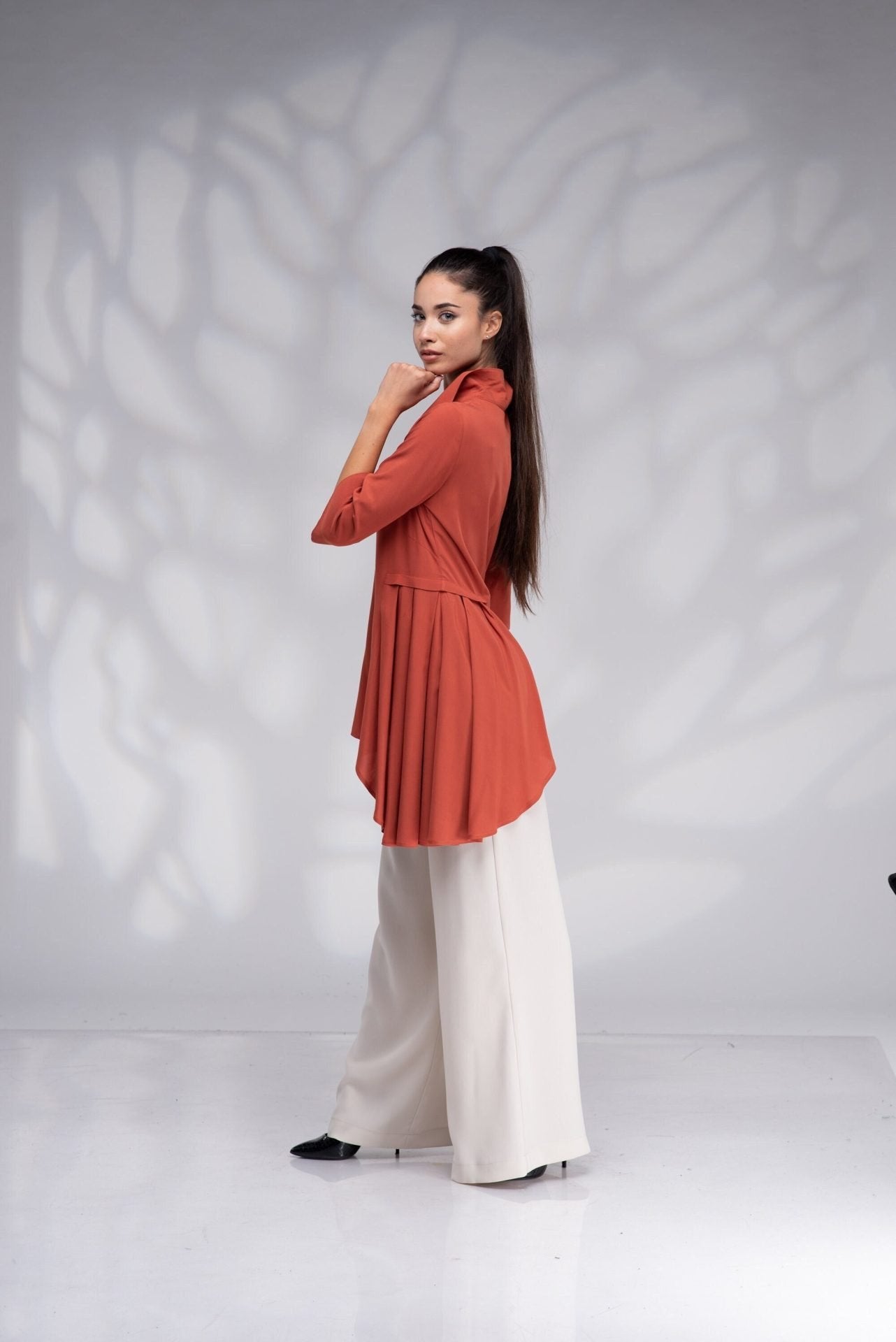 Plus Size Asymmetrical Burnt Orange Elegant Summer Tunic Top
